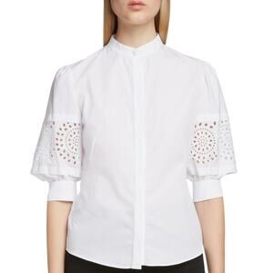 Alexander McQueen Eyelet Puff Sleeve Poplin Blouse - Italian Size 46